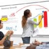 Businesswoman presentation conductor drawing on whiteboard at group training