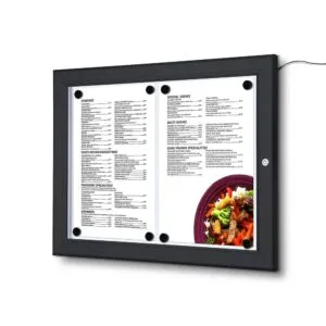 Czarna gablota na menu 2xA4 z podświetleniem led