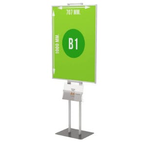 Składany stojak informacyjny na plakat B1 + kieszeń na ulotki A4/A5/DL